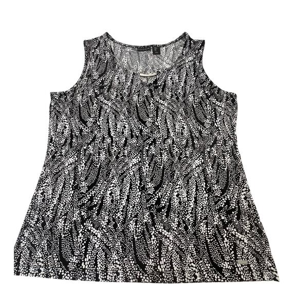 Tahari Black and White Print Slinky Knit Top Blouse Woman Size Large Career - Picture 4 of 8